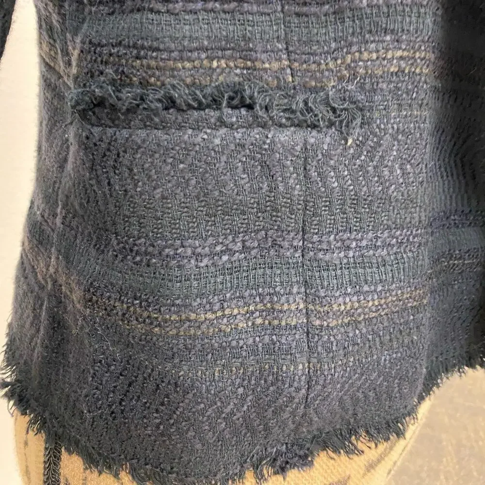 Ann Taylor navy and black woven open front raw seams‎ blazer